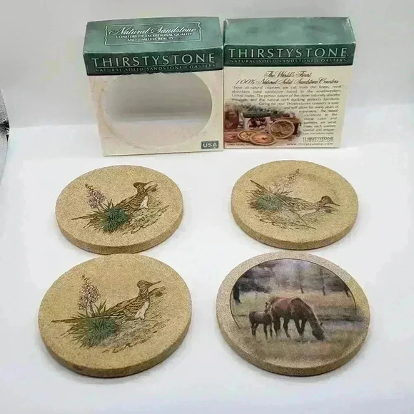 THIRSTYSTONE Sandstone Coasters Three Birds and One Horse - Picture 1 of 13